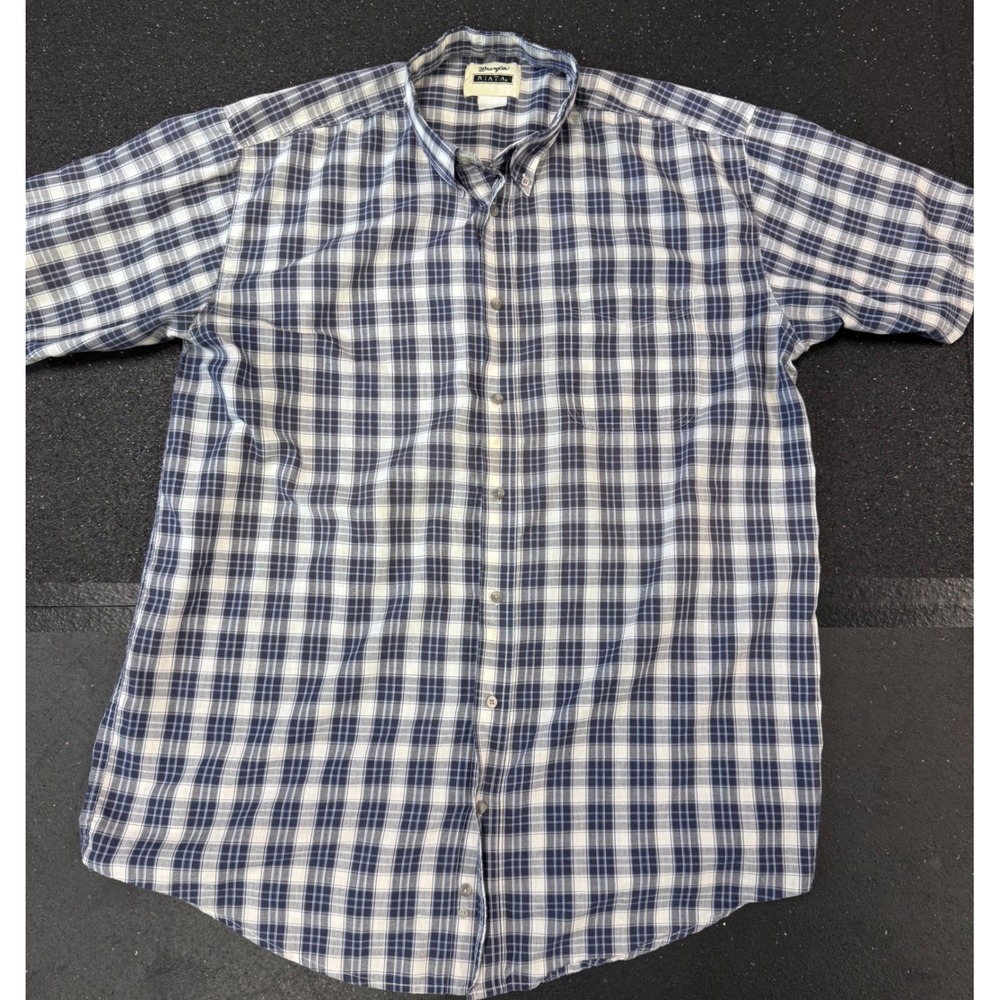 Wrangler Riata Mens 2XL Tall Blue White Plaid Short Sleeve Button Down Shirt